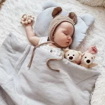   Infantilo muszlin babaágynemű szett macipárnával - szürke