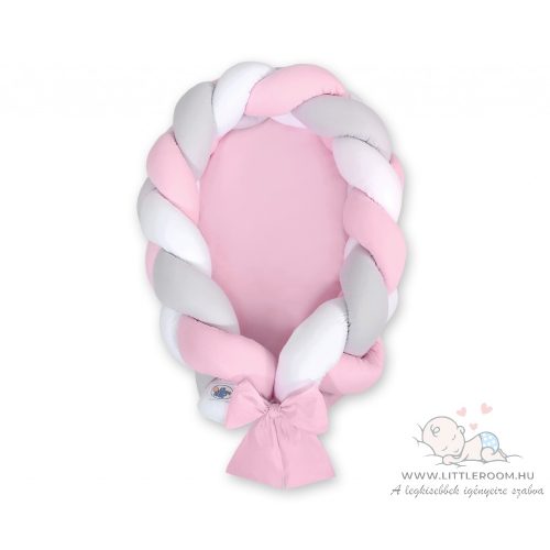 Pastel fonott babafészek - rózsaszín-szürke-fehér