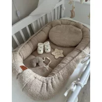 Infantilo teddy babafészek macipárnával - bézs