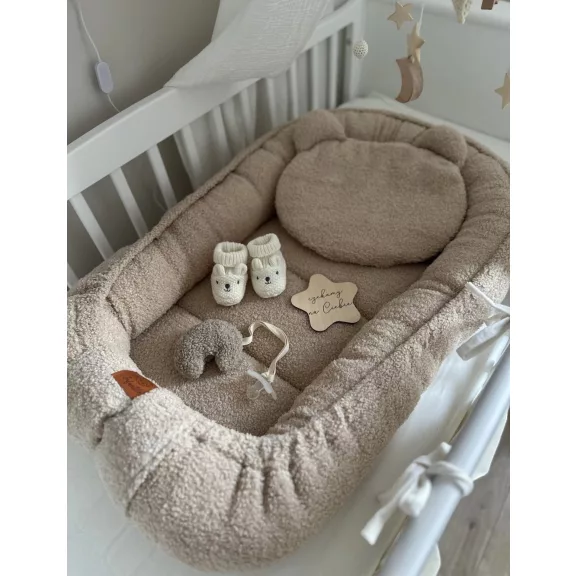 Infantilo teddy babafészek macipárnával - bézs