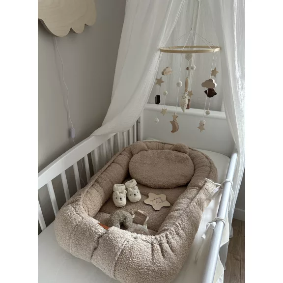 Infantilo teddy babafészek macipárnával - bézs