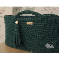 Horgolt mózeskosár - sötétzöld