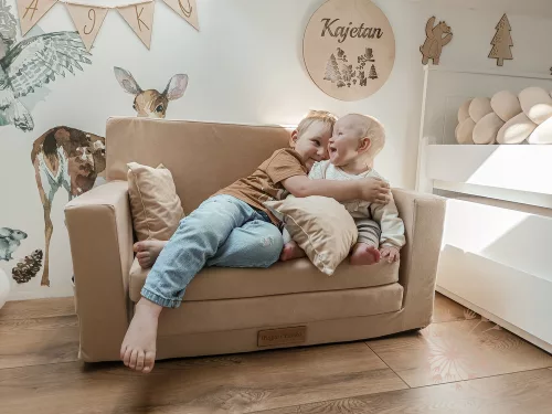 Kinyitható gyerek kanapé saját névvel - bézs