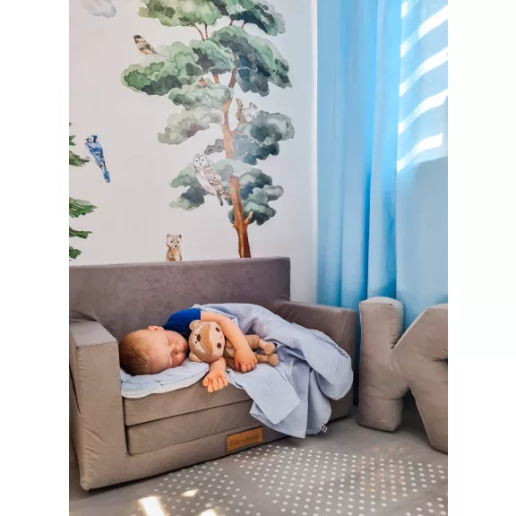 Kinyitható gyerek kanapé saját névvel - szürke