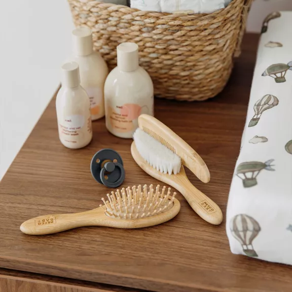 Meyco Baby bambusz baba hajkefe és fésű szett - natural