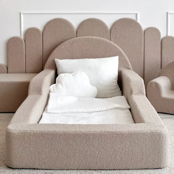 Monio Montessori habszivacs gyerekágy 70x140 cm - bouclé bézs