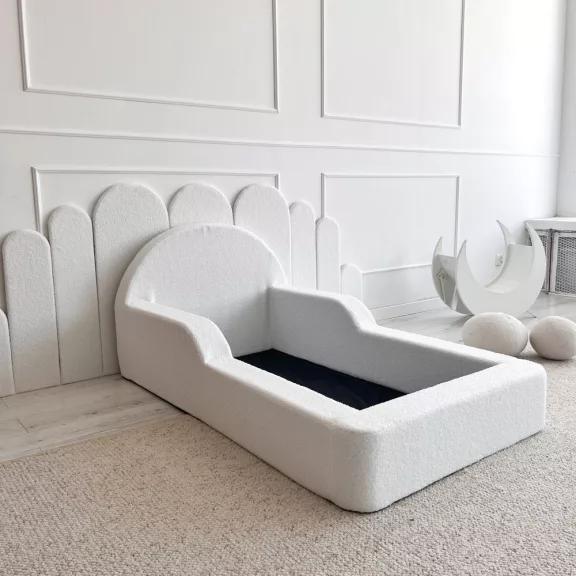 Monio Montessori habszivacs gyerekágy 70x140 cm - bouclé fehér
