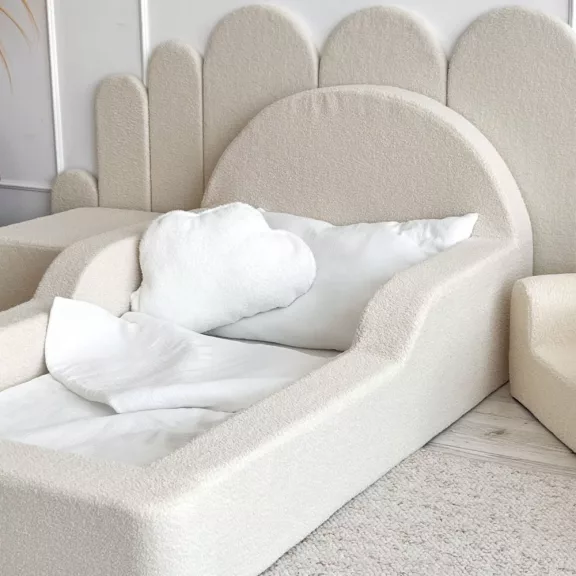 Monio Montessori habszivacs gyerekágy 70x140 cm - bouclé krém