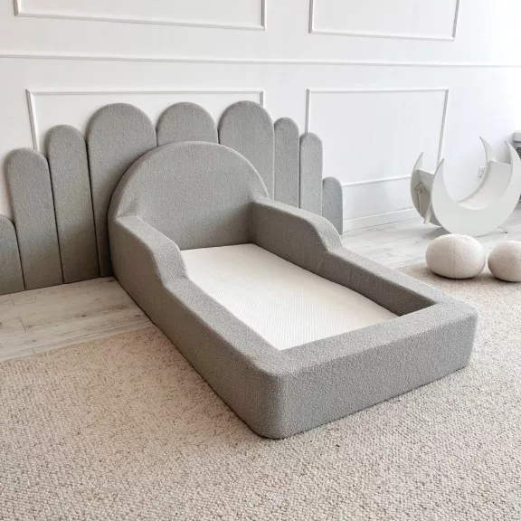 Monio Montessori habszivacs gyerekágy 70x140 cm - bouclé szürke