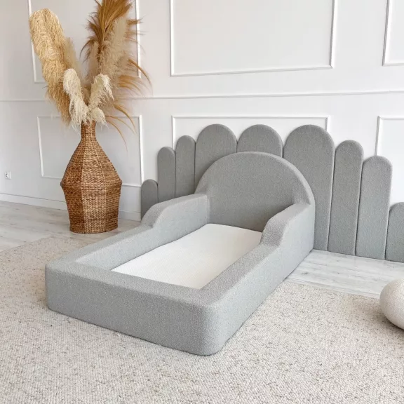Monio Montessori habszivacs gyerekágy 70x140 cm - bouclé szürke