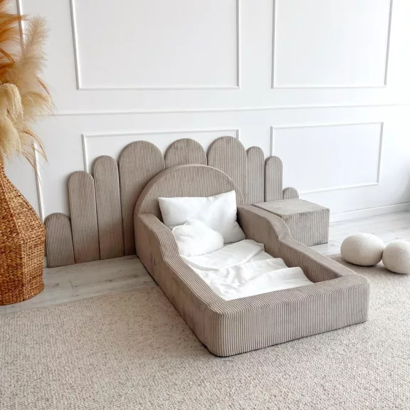Monio Montessori habszivacs gyerekágy 70x140 cm - kordbársony bézs