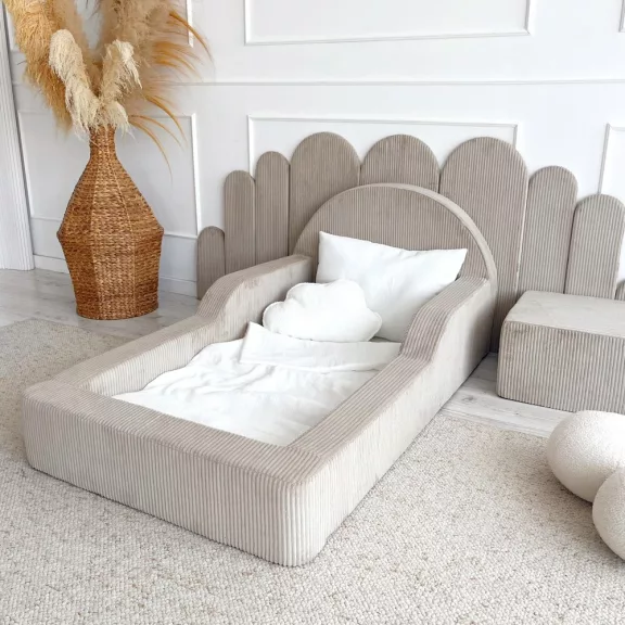 Monio Montessori habszivacs gyerekágy 70x140 cm - kordbársony bézs