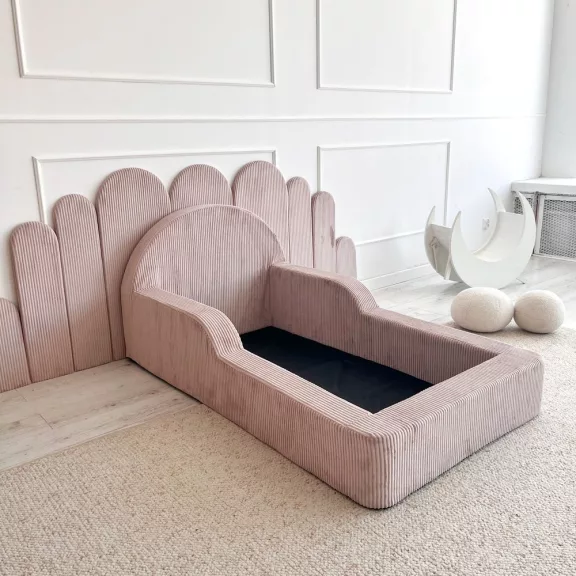 Monio Montessori habszivacs gyerekágy 70x140 cm - kordbársony púderrózsaszín