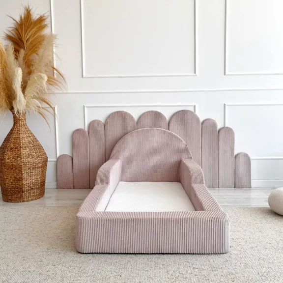 Monio Montessori habszivacs gyerekágy 70x140 cm - kordbársony púderrózsaszín