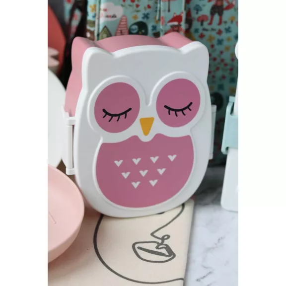 Yuko B Bento uzsonnás doboz - bagoly - rózsaszín