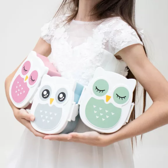 Yuko B Bento uzsonnás doboz - bagoly - rózsaszín